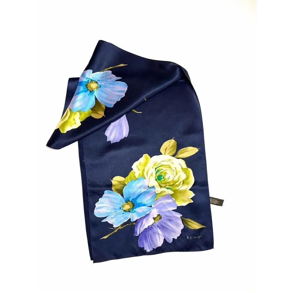 Echo Silk Satin Blue Scarf Rectangle 11,5x52